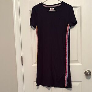 Tommy Hilfiger Black Dress with Logo Side Stripes